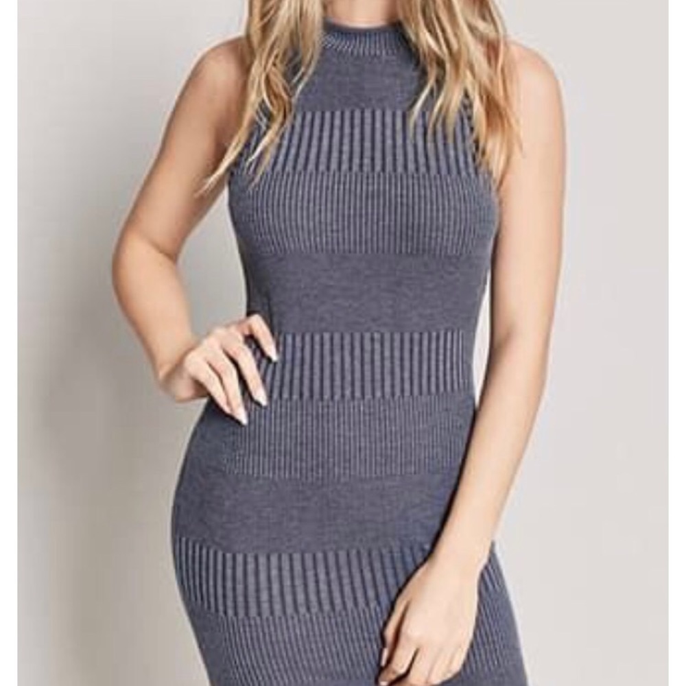 F21 Ribbed Mock Neck Dress S/O Online BLUE